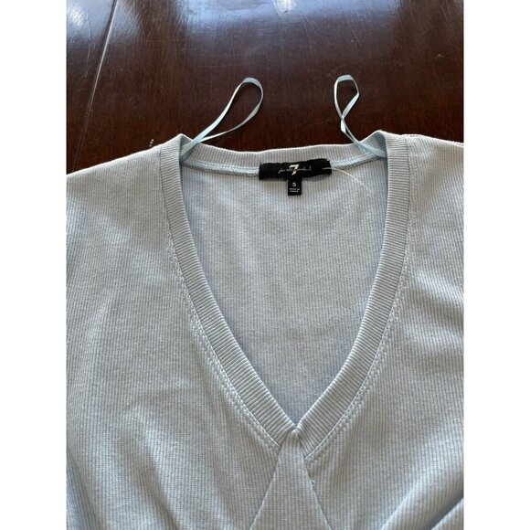 NWT 7 For All Mankind Baby Blue Long Sleeve Bodysuit Womens Size Small - Picture 2 of 9